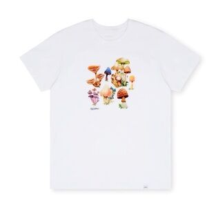 Druthers Organic Cotton Seb Gorey Watercolor Shrooms T-Shirt - White